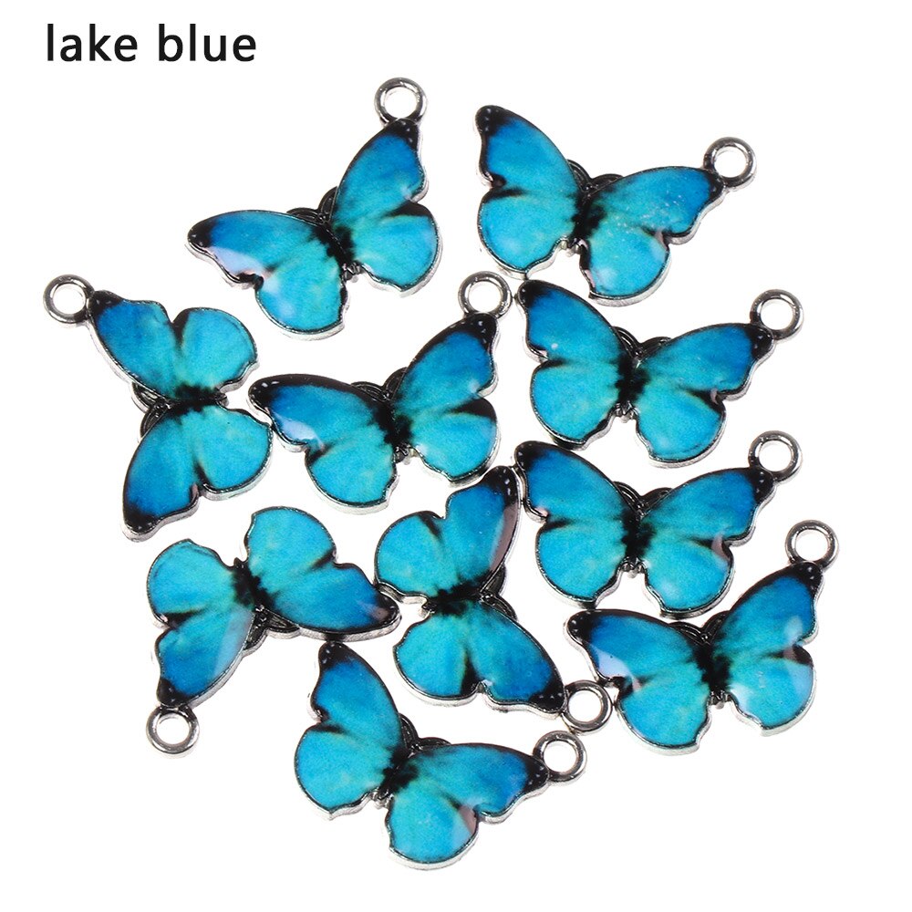 Colgantes de mariposa de esmalte azul, accesorios de joyería hechos a mano, 10 piezas: lake blue