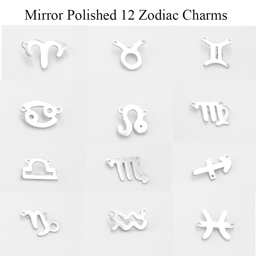 Fnixtar 15mm Mirror Polished Stainless Steel Twelve Zodiac Charms DIY Constellation Connectors Charms DIY Jewelry 12pcs/lot