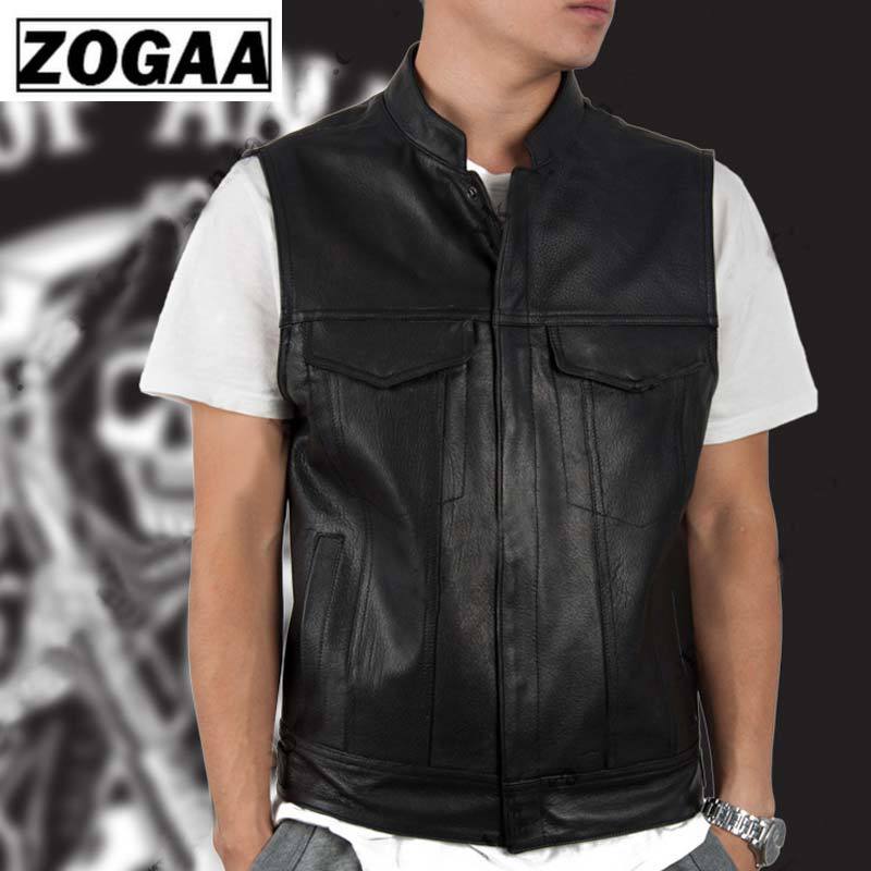 ZOGGA hommes gilet noir Biker moto Hip Hop gilet homme Faux cuir Punk solide noir printemps sans manches en cuir gilet