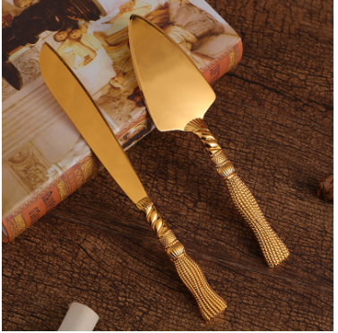 Utensilios de cocina occidental para hornear, juego de de boda de dos piezas con mango hueco, pala triangular para pizza, pastel, cuchillo de postre: 3