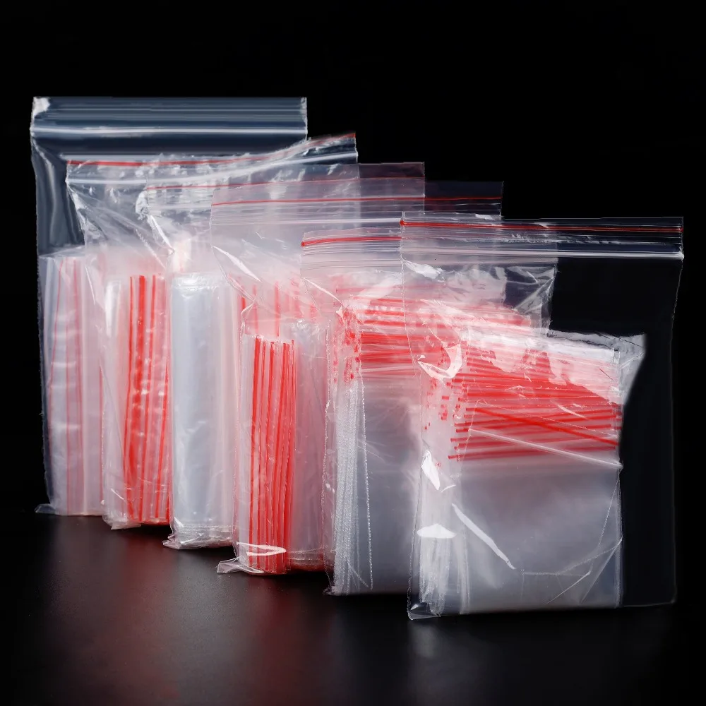 200/100Pcs Multi-Size Object Storage Bag Food Sealing Bag Resealable Transparent Plastic Bag Reclosable Vacuum Fresh Organizer