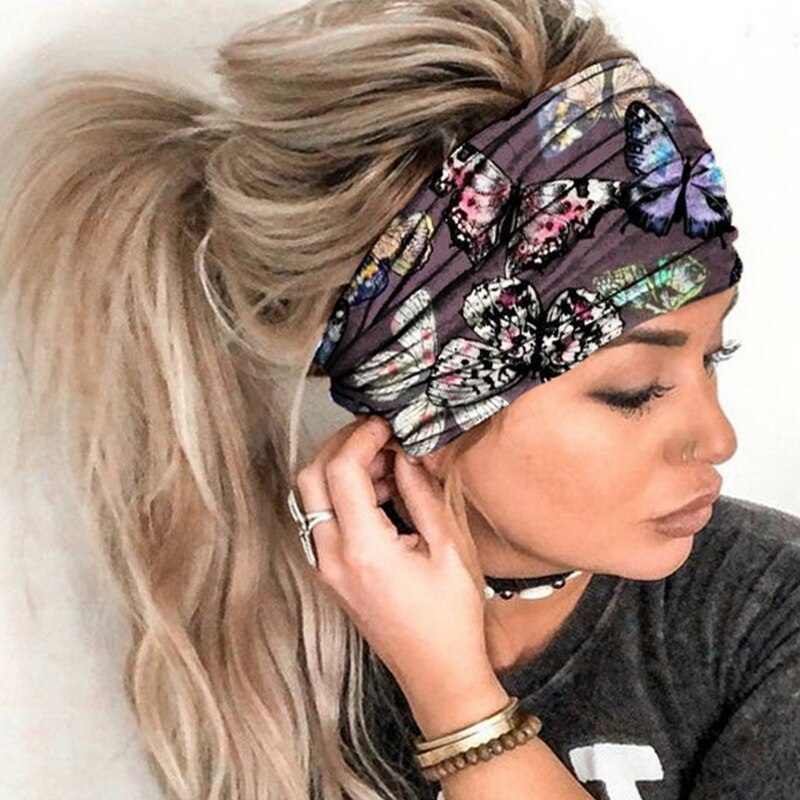 Butterfly Wide Sport Yoga Headbands for Women Cotton Solid Leopard Knot Boho Turban Headwrap Bandana Girls Hair Accessories
