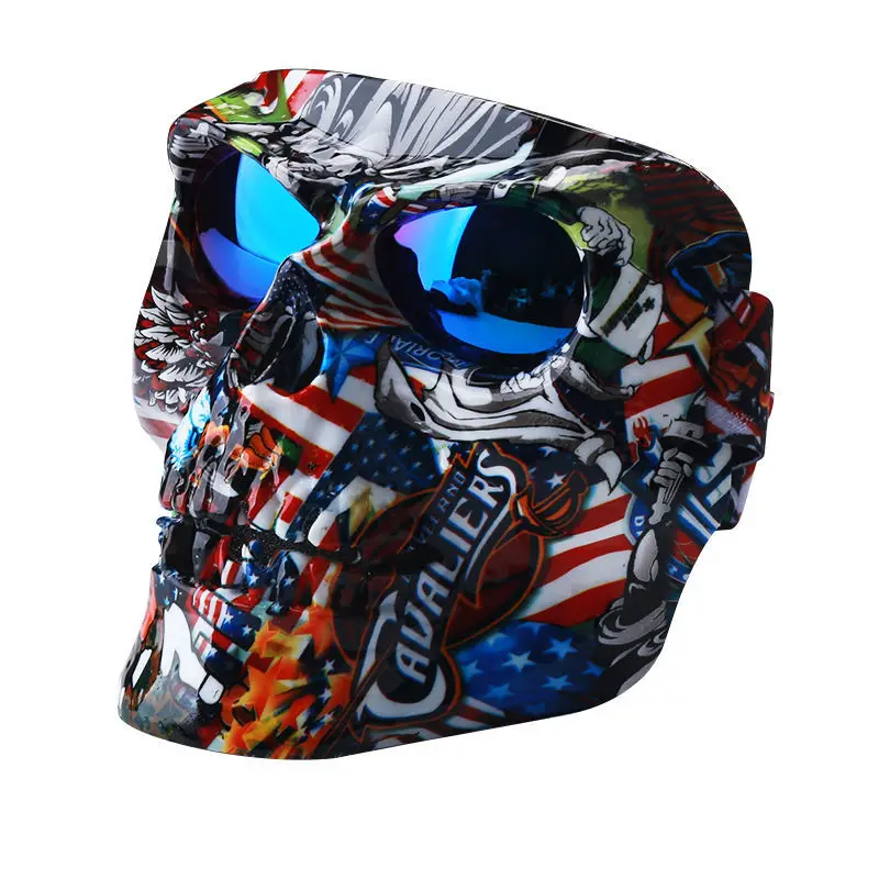 Protetor facial para motocicleta, máscara completa de caveira de plástico com óculos de ar macio para capacete de motocicleta moto casco fantasma: Preto