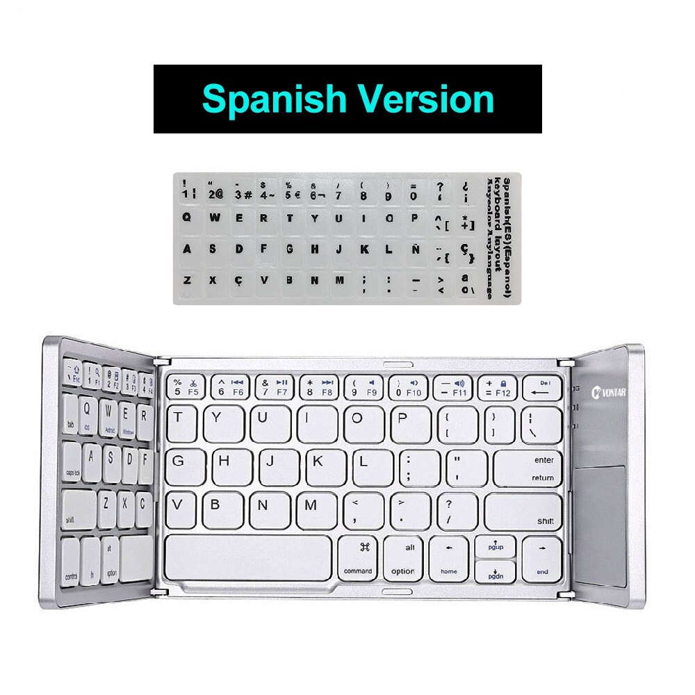 Tragbare Falten Bluetooth Mini Tastatur Faltbare Drahtlose Klavye Touchpad Russische En Tastatur für IOS/Android/Fenster ipad Tablette: Spanisch Silber-