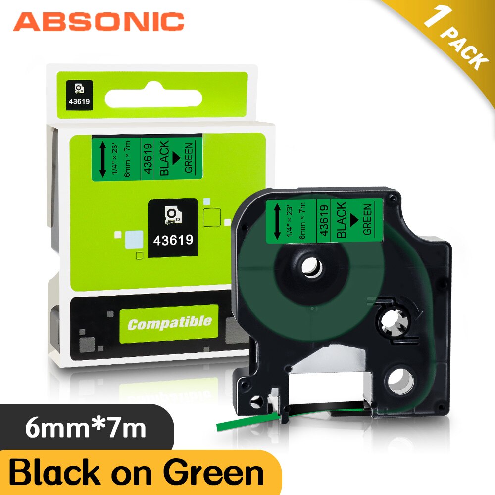 Absonic 6mm Multicolor 43613 kaseta z taśmą kompatybilna DYMO 43610 43617 43618 taśma z etykietami do DYMO LM 160 280 420P drukarka do etykiet: Black on Green