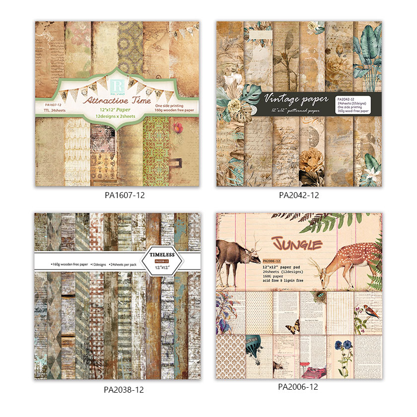24 ark  of 12 " x12 " vintage tykk kartong scrapbooking bakgrunnspapirpakke