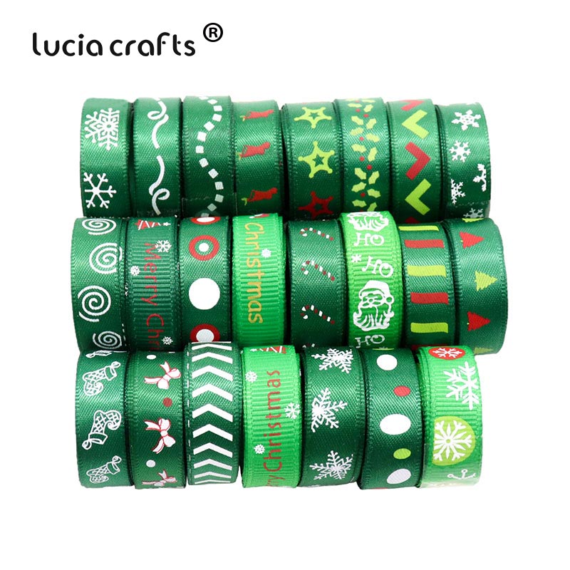 Lucia crafts 12 yards random printi grosgrain satinbånd til juledekoration  s0204: Grøn serie