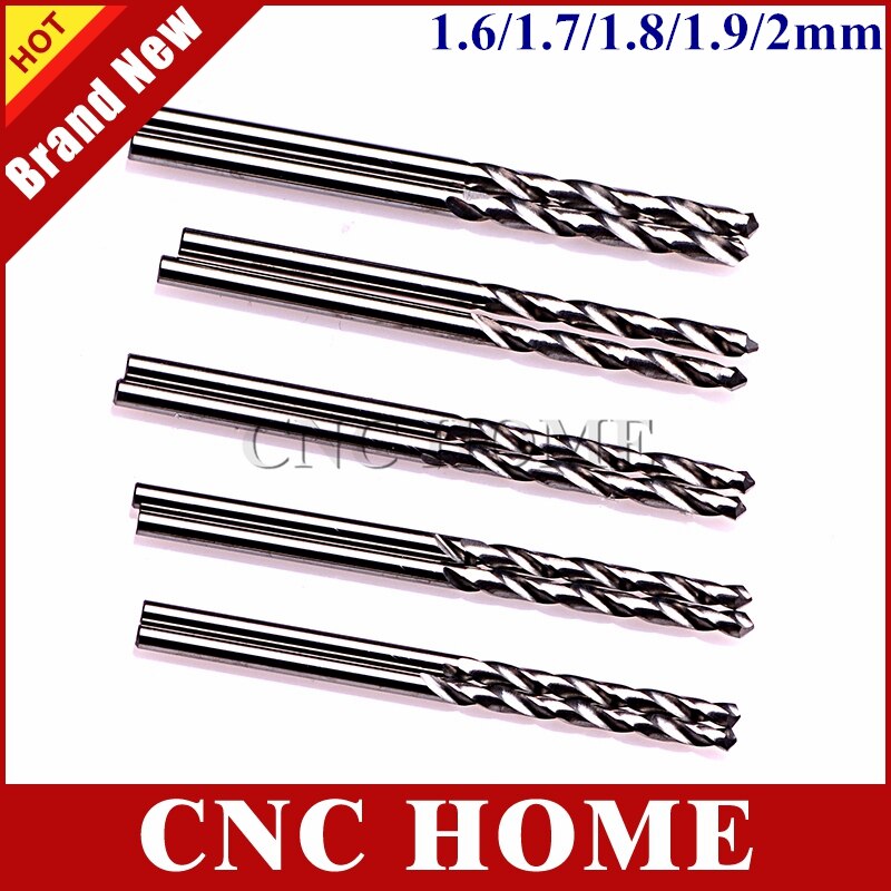Hoge Precisie 10 pc 1.6/1.7/1.8/1.9/2mm Micro Super Hard Solid Tungsten Carbide frezen Twist Boor fit voor staal, ijzer