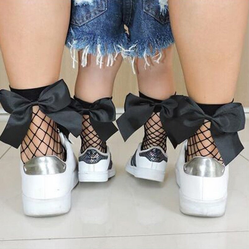 Casual estiramiento Sheer Vintage Ruffle Bow-knot Fishnet calcetines altos de tobillo NIÑOS Calcetines de malla Cómodos calcetines