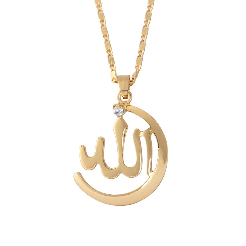 Simple Muslim God Necklace Gold Silver Alloy Allah Pendant Necklace Charm Mosaic Zircon Pendant Jewelry Women Men