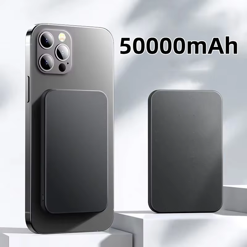 50000 mah trådlös magnetisk powerbankladdare snabbladdningsbar extern reservbatteri för apple iphone android: Grön
