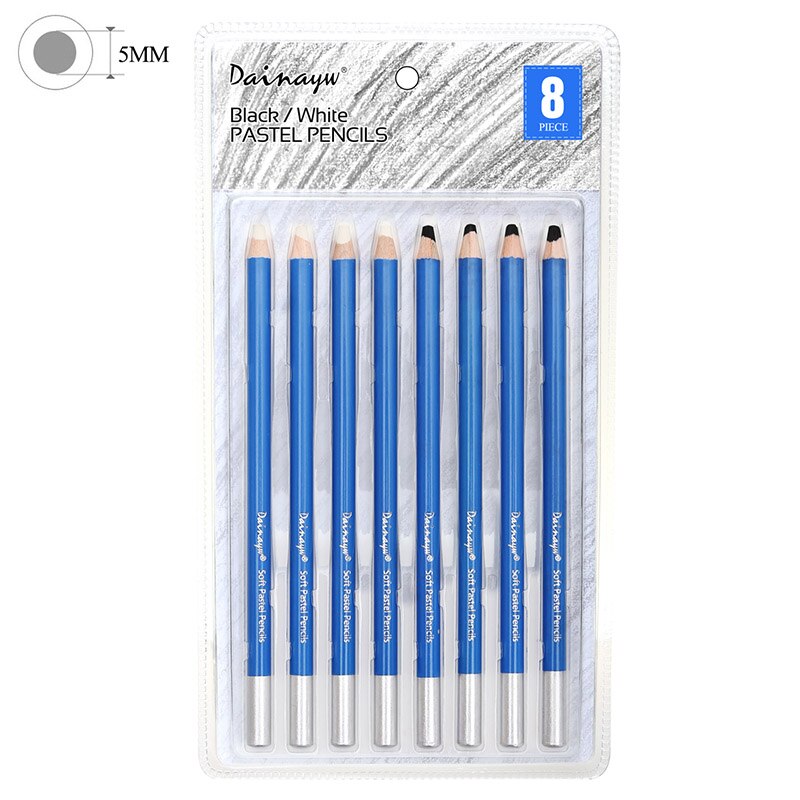 12 crayons pastels souples professionnels en bois teintes De peau crayons De couleur Pastel pour le dessin De l'école: White Black pencils