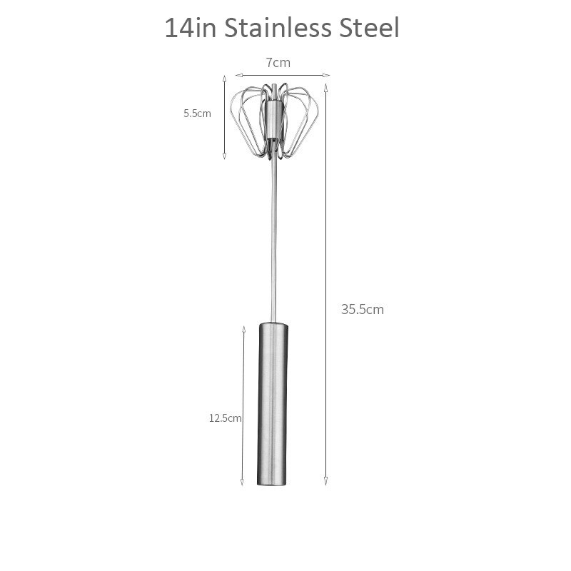 Semi-automatic Egg Beater 304 Stainless Steel Egg Whisk Manual Hand Mixer Self Turning Egg Stirrer Kitchen Accessories Egg Tools: 14in Stainless Steel