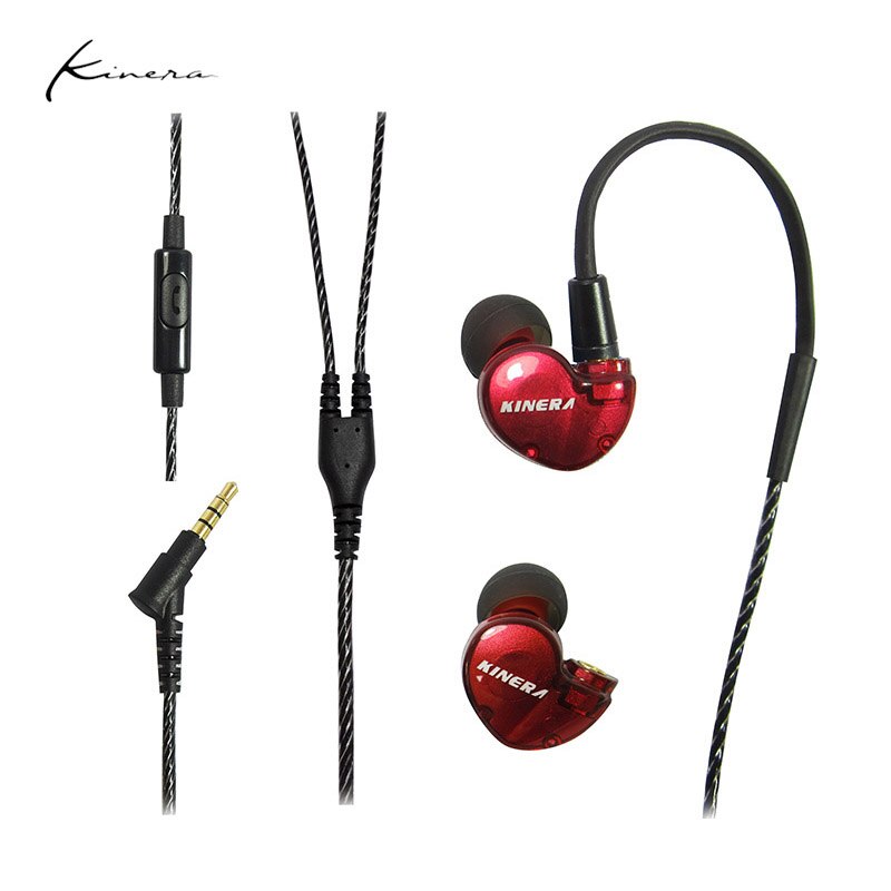 KINERA BD005 Pro Hybrid Technology HIFI Wired Headphones In Ear Sports Monitor Earphones Detachable Silver-Plated Cable With Mic: BD005 Red