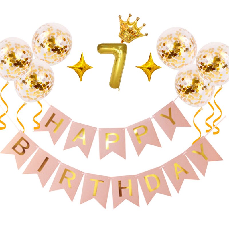 Oh urodziny dziecka balon w kształcie cyfry zestaw konfetti baner urodzinowy flaga Baby Shower dekoracje świąteczne dziewczyna chłopiec zaopatrzenie firm: 7st Pink