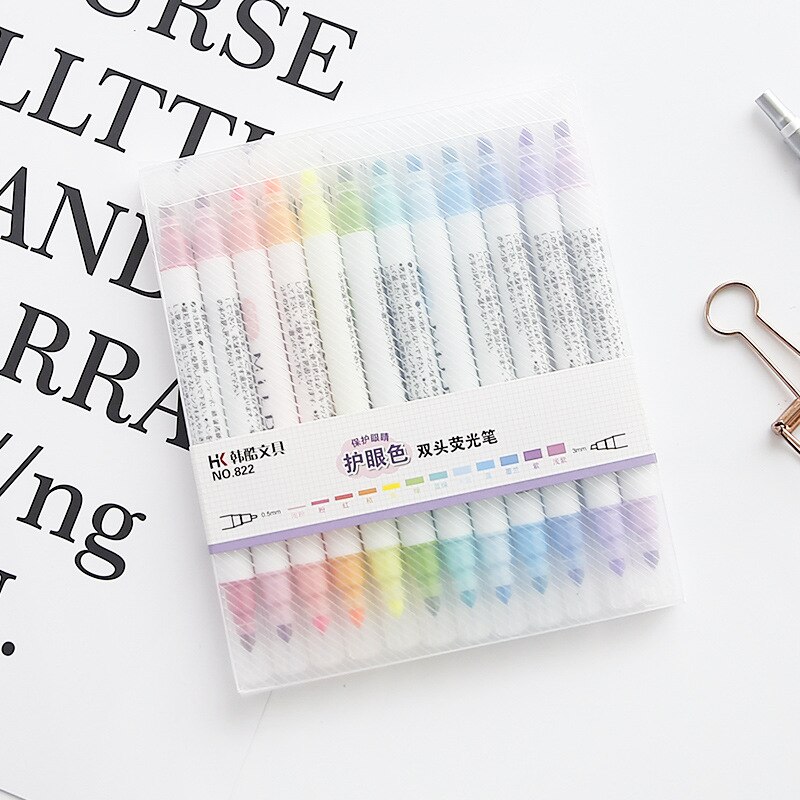 12 Colors School Highlighter Pen Pastel Markers Fluorescent Pen Watercolor Marker Pens Drawing Painting Art Stationary Supplies