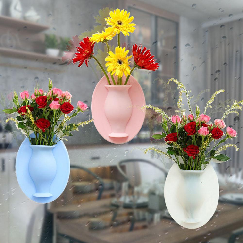 Silicone Additive Sticky Vase Easy Removable Wall And Fridge Flower Plant Vases DIY Home Decoration Accessories