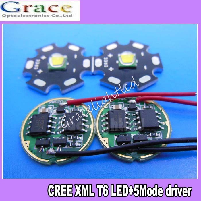 ! 2 sets Cree XML-T6 Witte Kleur 10 w LED chip 16mm + 5 Modi DC3.7V 2.5A LED Driver voor zaklamp onderdelen