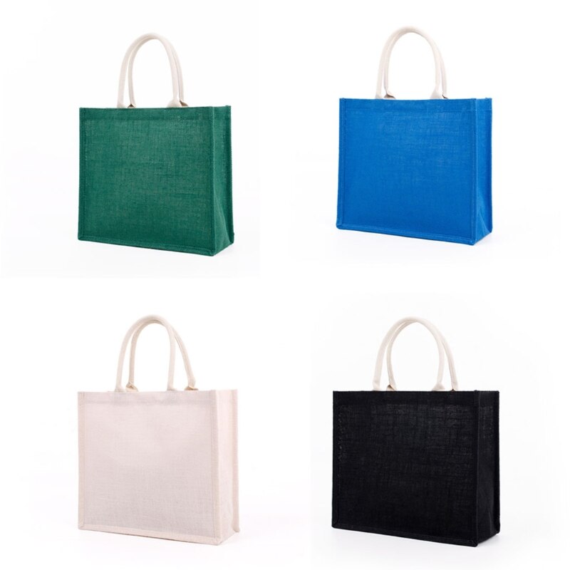 D0LF Jute Tote Met Handvatten Casual Grote Capaciteit Tote Herbruikbare Schoudertas Blank Clutch Bags Voor Borduurwerk Afdrukken