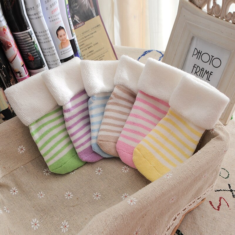 Chaussettes en coton à rayures 3 pièces/lot | Chaussettes chaudes pour bébés garçons et filles, chaussettes pour bébés et enfants, vêtements pour la maison