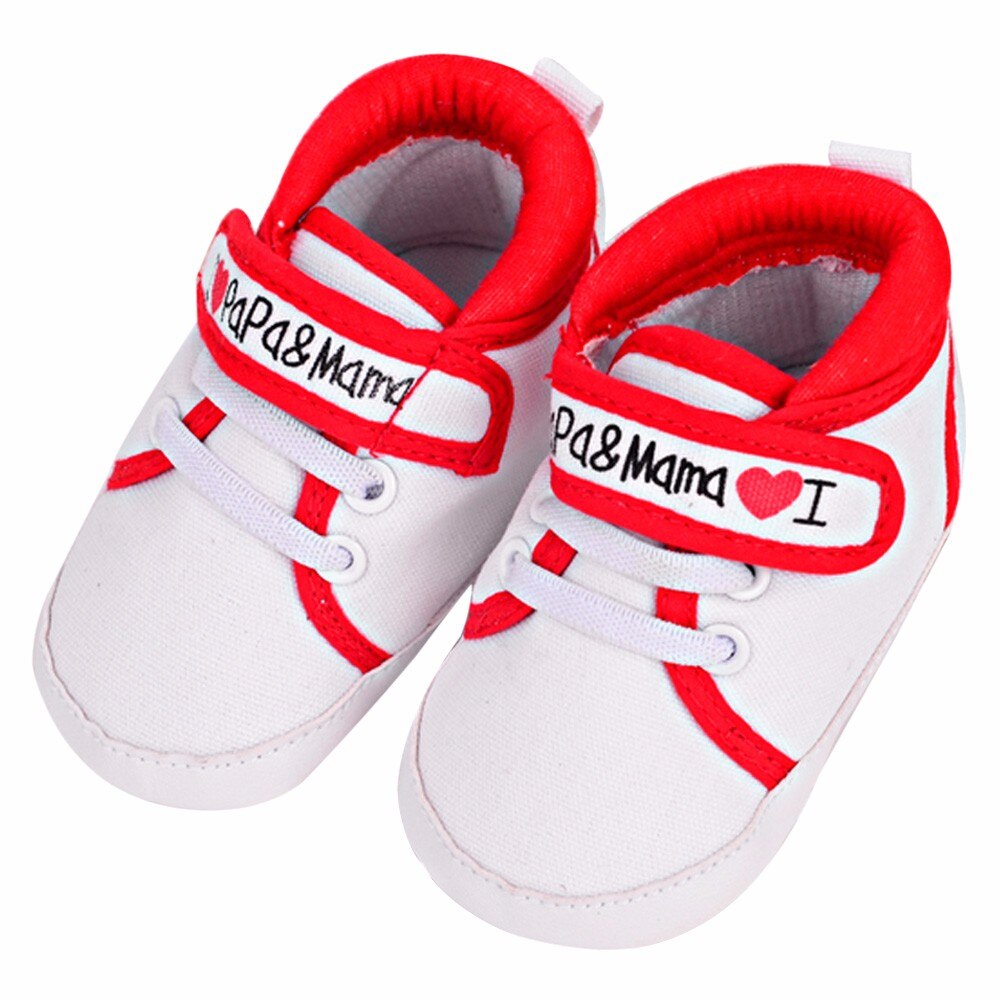Baby First Walkers Infant Kid Boy Girl Soft Canvas I Love Papa & Mama Letters Printed Toddler Shoes Infant First Walkers Shoes: Red / 12