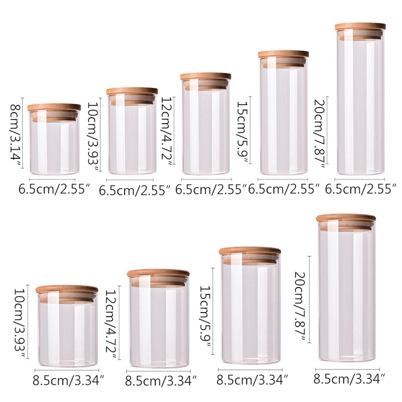 Kitchen food container bamboo lid sealed cans food tea cans transparent storage jars kitchen whole grains beans storage bottles