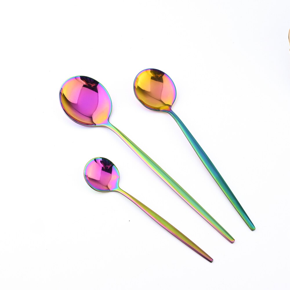 1pcs Flatwar Fork Knife Spoon Set Cutlery Tableware Dinning Rainbow Table Steel Kitchen Complete Dinner Set for