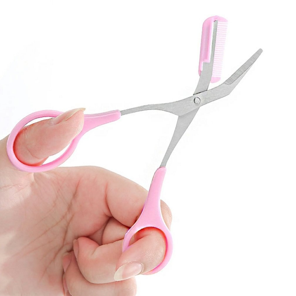 1 paire de ciseaux à sourcils de style coréen, peigne rose, ciseaux, ensemble deux en un, outils de beauté