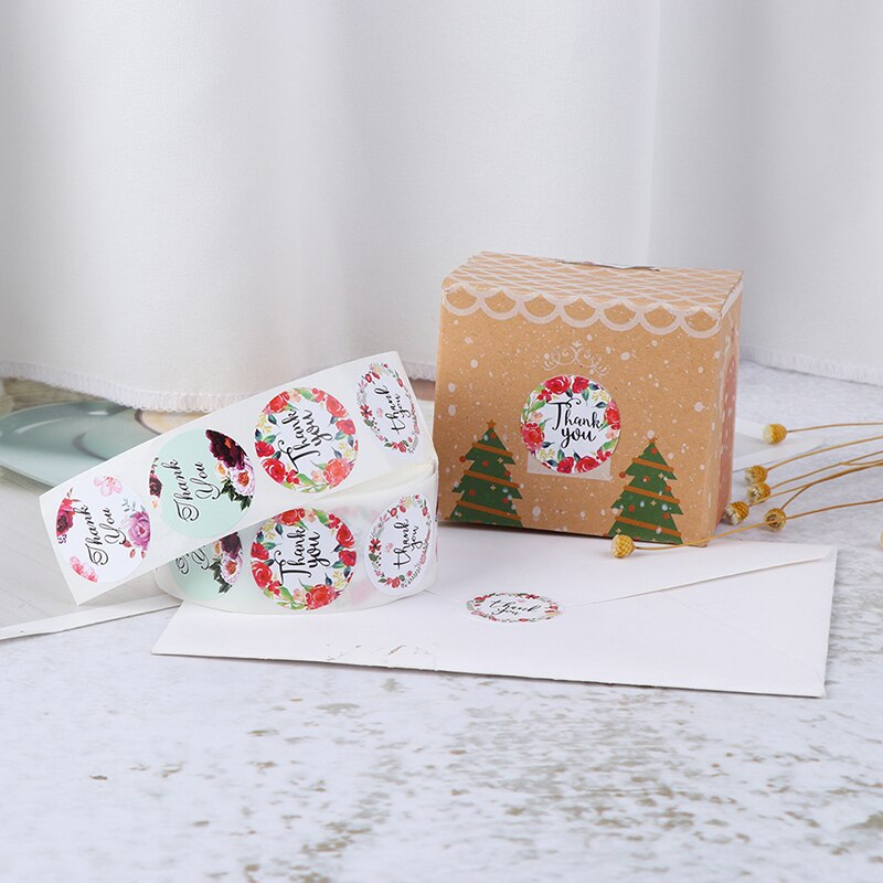 500 stuks/rol bloemen bedankstickers voor zegellabels, briefpapierstickers, plakboeken, kerststickers, decoratie