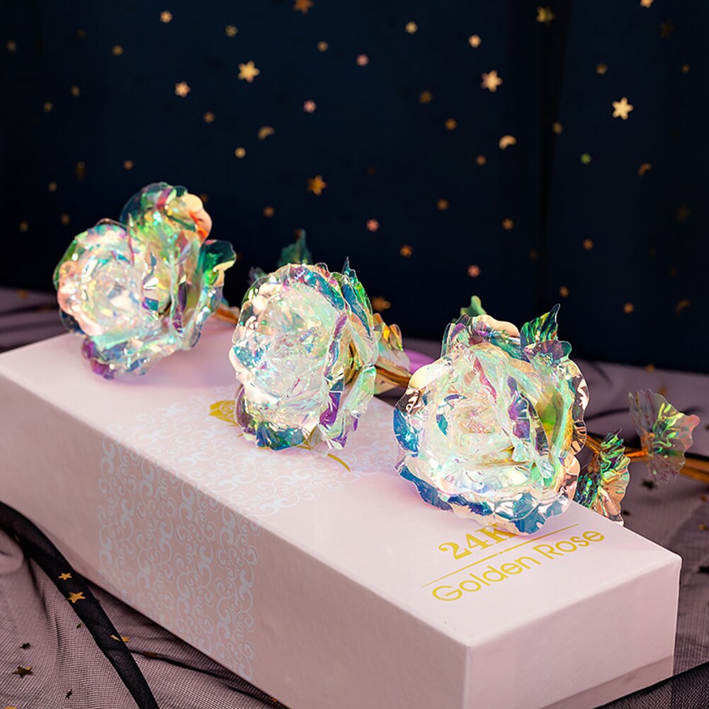 Simulatie eeuwigheid roos 24k gouden folie led romantische regenboog lichtgevende roos bloem moederdag valentijnsdag