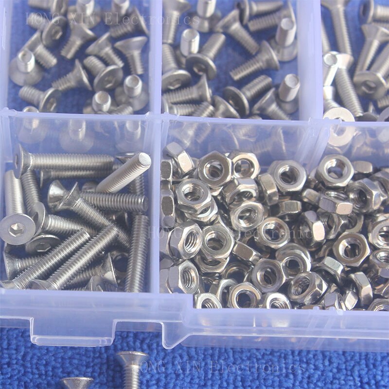 280 Pcs Rosca Métrica M3 countersunk Head falt Variedade set kit Hardware Prendedor de Parafuso parafusos de Aço Inoxidável Hex parafuso Nozes