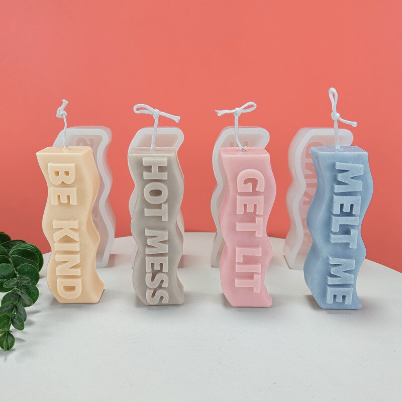 Molde de silicona con forma ondulada de letras, vela de aromaterapia, cera de resina epoxi, artesanía de yeso para fiestas y pasteles, suministro para hornear