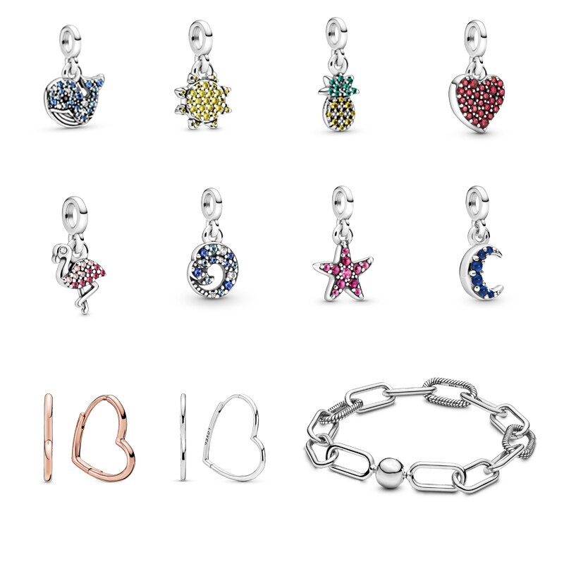 Colgante de flamenco para mujer, de Plata de Ley 925 Charm, colgante de estrella de mar del sol, apto para Pulsera Original de Pan Me, de joyería para mujer