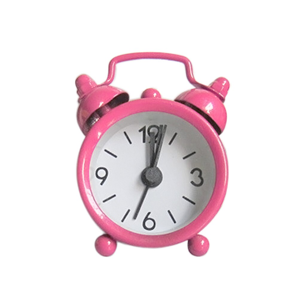 Mini reloj despertador Retro portátil de dibujos animados con números redondos y doble campana para escritorio, reloj Digital de mesa, relojes de alarma para decoración del hogar Klok #3 $: Rosa