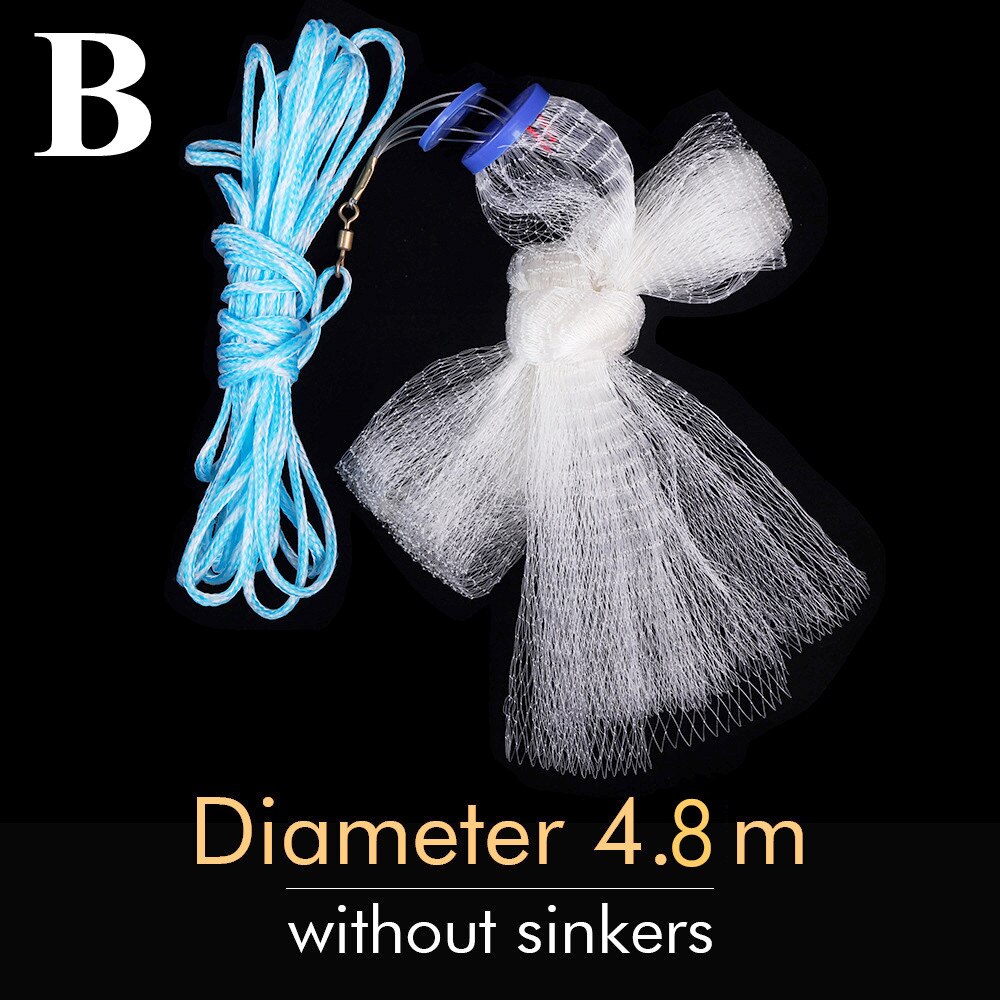 Lawaia Hand Cast Net American Style Diameter 2.4m-7.2m Monofilament Nylon Folding Small Mesh Fishnet With or No Pendants: Dia 4.8m no sinker