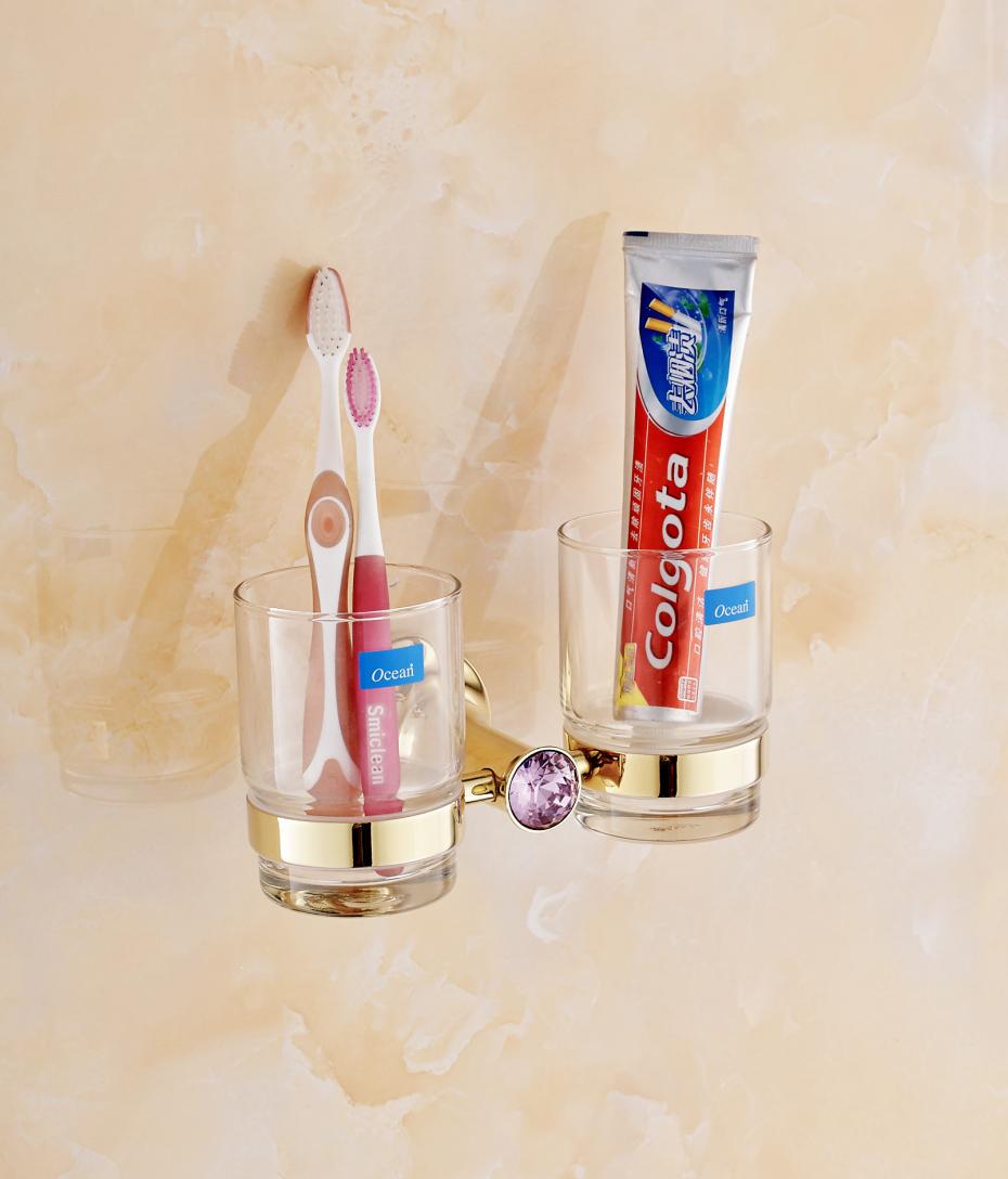 Luxury Pink Crystal/ Diamond Toothbrush Holder Antique Rose Gold Solid Polish Toothbrush Tumbler Bathroom Accessories Products