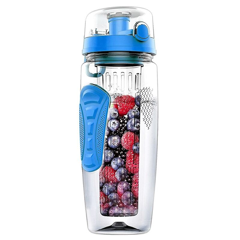 1000ml/32oz fruits infuseur bouteille d'eau en plastique sport Detox santé: Blue