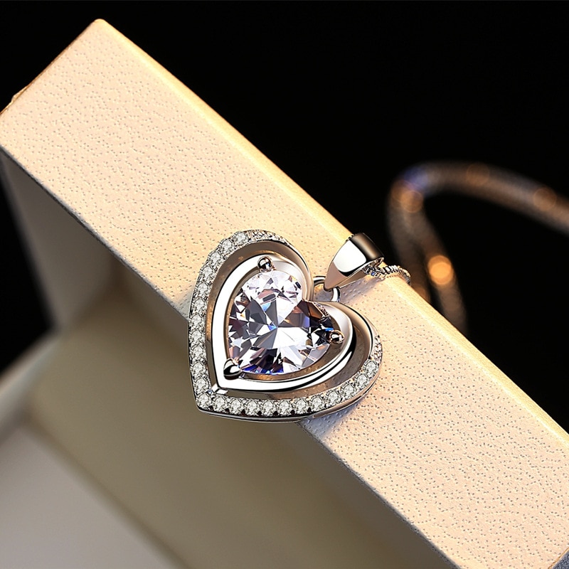 Fashionable Handmade Rhinestone Pendant Cubic Zirconia Sterling Silver 925 Jewlery Heart Crystal Necklace For Wedding Party