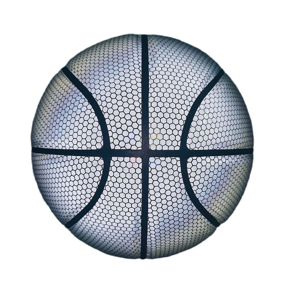Größe 75 leuchtender basketball, holografisch reflektierend, blitzball, pu-abriebfest, leuchtender basketball für nachtsportspiele
