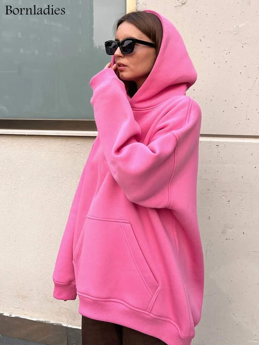 Bornladies store hettegensere og gensere for kvinner høst vinter tykke varme fleecegensere jenter streetwear løs genser: M / Rosa