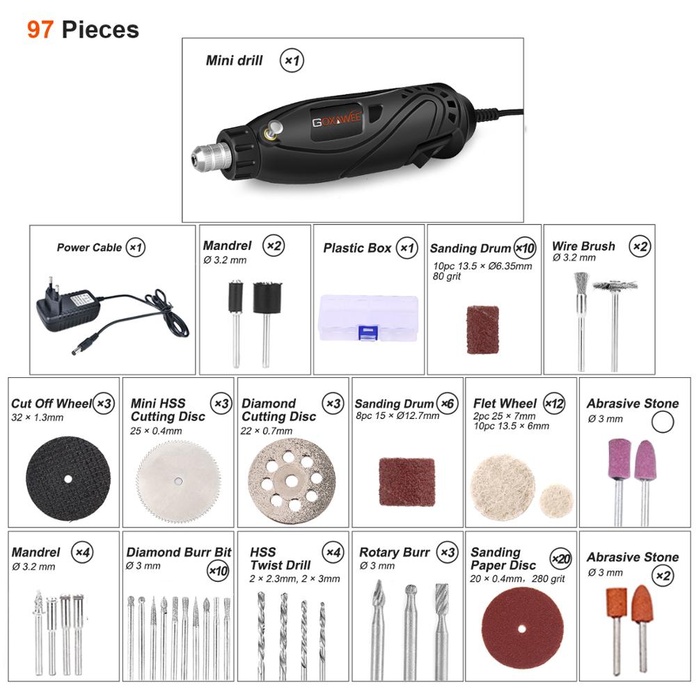 GOXAWEE-taladro eléctrico de 12V, herramientas rotativas, Mini taladro, pluma grabadora eléctrica, herramientas eléctricas, accesorios de molienda Dremel: 4098-95