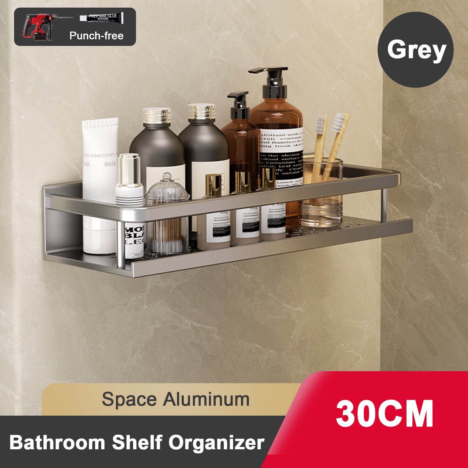 Support de salle de bain sans poinçon, étagère de salle de bain, espace de toilette en aluminium, sans perceuse, support suspendu, organisateur de salle de bain, accrocher au mur: Lavande