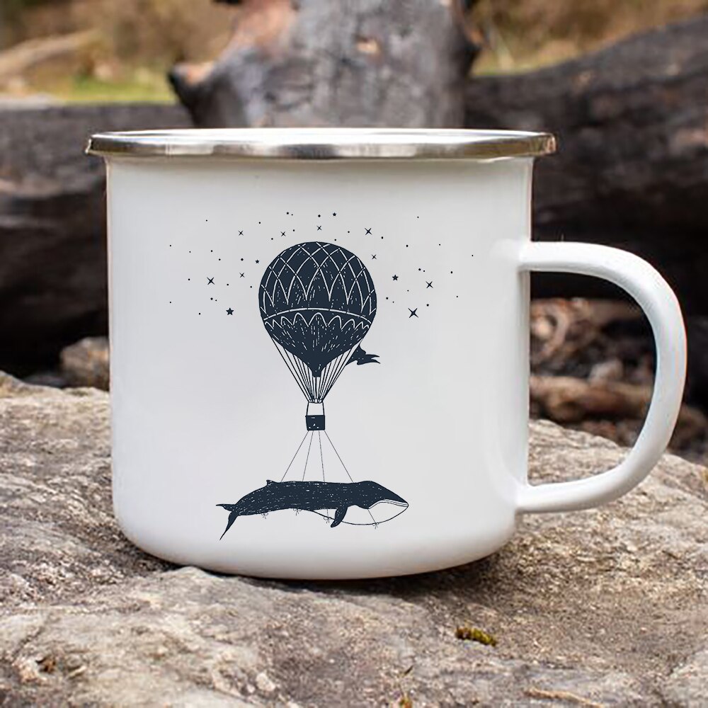 Træ bjerg måne stjerner emalje kaffe te krus camping bål fest øl drink juice cola kopper udendørs vandreture: Xh1569-a015wh-8