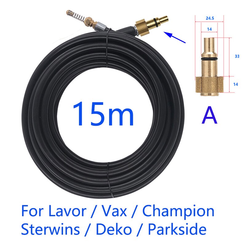 15 Meter Riool Drain Tuinslang Baggeren Schoner Kits Voor Karcher Lavor Interskol Huter Nilfisk Stihl Elitech Hogedrukreiniger: Kleurloos