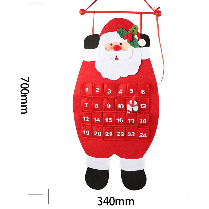 Santa Christmas Advent Calendar,3D Felt Hanging Advent Calendar Reusable Countdown to Christmas Calendar for Kids Christmas Deco