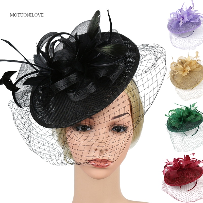 Women Bridal Hats and Fascinators Black/Gold/Yellow Net Birdcage Bride Wedding Hats Face Veils Wedding Accessories