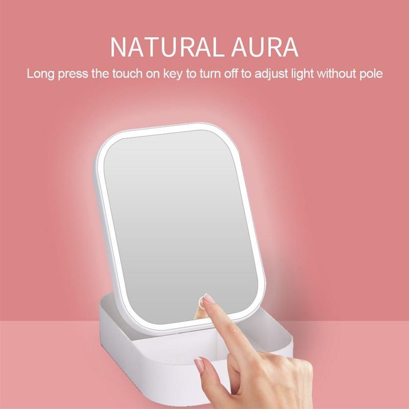 Multifunctional Makeup Mirror with Case Storage Led Makeup Mirror Portable Folding Mirror Desktop Single-Sided Mirror