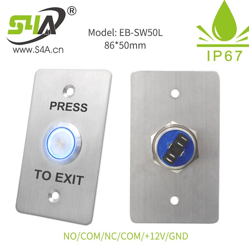 IP67 Waterproof Outdoor Gate Opener Door Lock 1.7mm Thick 304 Stainless Steel Panel Door Exit Button Switch NO NC COM 12V GND: EB-SW50L