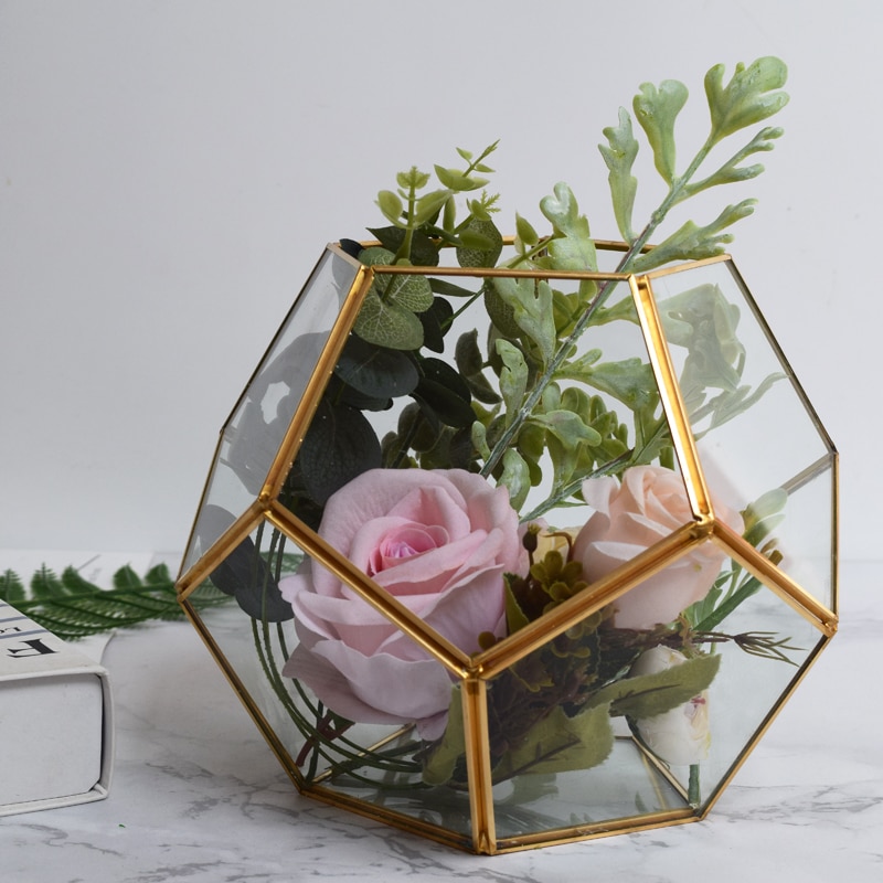 Uregelmæssig glas geometrisk saftig planter vase terrarium beholder diy kasse smykker ringbærer pude til bryllupsdekorationer