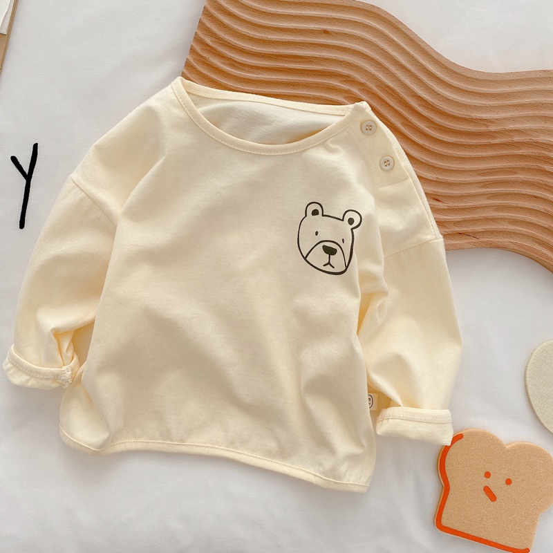 Meisjes Jongens Casual T-shirt Baby Zuigelingen Kids Kinderen Herfst Lange Mouw Katoenen Cartoon Tops T-shirts Basic Tee ADK144: Light Apricot / 12M